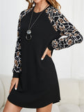 Leopard print contrast knit dress