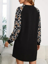 Leopard print contrast knit dress
