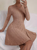 Casual Zipper Knit Long Sleeve Dress