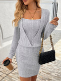 Long-sleeved knitted suspender coat dress
