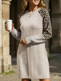 Leopard print long-sleeved round neck casual dress