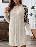Leopard print long-sleeved round neck casual dress