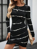Round neck loose striped print dress