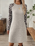 Long-sleeved leopard print bodycon dress