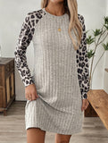 Long-sleeved leopard print bodycon dress