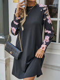 Round neck printed loose long-sleeved dress