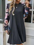 Round neck printed loose long-sleeved dress