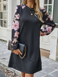 Round neck printed loose long-sleeved dress