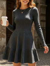 Striped Crew Neck Knit Sweater Dress