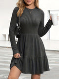 Striped Crew Neck Knit Sweater Dress