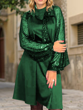 Sweet long-sleeved round-neck sequined skirt