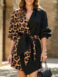 Leopard print tie-sleeve shirt dress