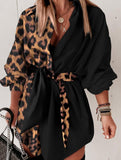 Leopard print tie-sleeve shirt dress