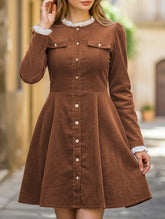 Retro ruffled long-sleeved dress