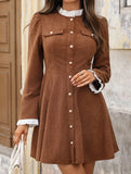 Retro ruffled long-sleeved dress