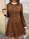 Retro ruffled long-sleeved dress