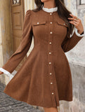Retro ruffled long-sleeved dress