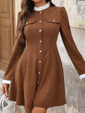 Retro ruffled long-sleeved dress