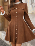 Retro ruffled long-sleeved dress