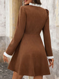 Retro ruffled long-sleeved dress