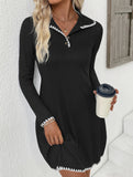 Knitted slim-fitting A-line long-sleeved dress