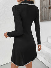Knitted slim-fitting A-line long-sleeved dress