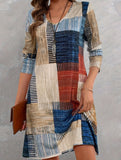 Fashionable V-neck Colorful Plaid Dress