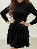 Pleated solid color high waist slim dress