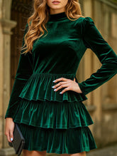 Pleated solid color high waist slim dress