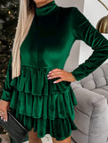 Pleated solid color high waist slim dress
