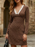 V-neck lace polka dot slim-fit hip dress