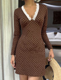 V-neck lace polka dot slim-fit hip dress