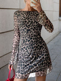Sexy backless leopard print long-sleeved dress