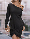 Off-shoulder slim-fit twisted long-sleeved dress