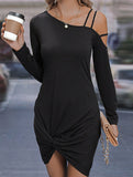 Off-shoulder slim-fit twisted long-sleeved dress