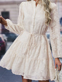 Retro style lace long sleeve puff sleeve dress