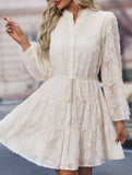 Retro style lace long sleeve puff sleeve dress