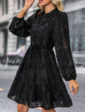Retro style lace long sleeve puff sleeve dress