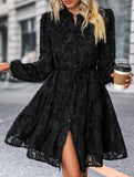 Retro style lace long sleeve puff sleeve dress