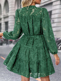 Retro style lace long sleeve puff sleeve dress