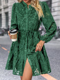 Retro style lace long sleeve puff sleeve dress