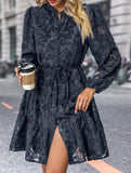 Retro style lace long sleeve puff sleeve dress