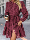 Retro style lace long sleeve puff sleeve dress