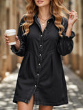 Loose washed long-sleeved patchwork denim dress