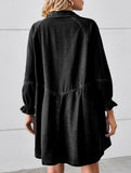 Loose washed long-sleeved patchwork denim dress