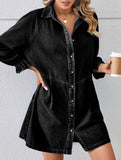 Loose washed long-sleeved patchwork denim dress