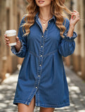 Loose washed long-sleeved patchwork denim dress