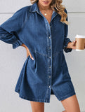 Loose washed long-sleeved patchwork denim dress