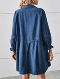 Loose washed long-sleeved patchwork denim dress