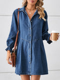 Loose washed long-sleeved patchwork denim dress